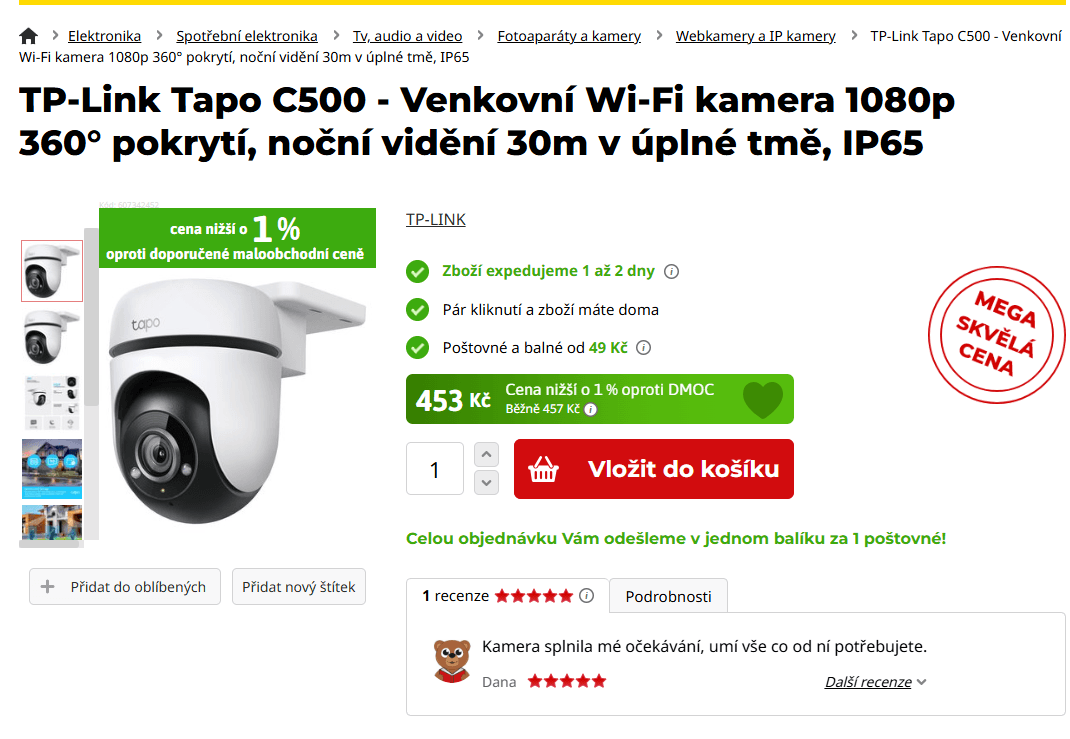 Venkovní Wifi kamera TP-Link 360°