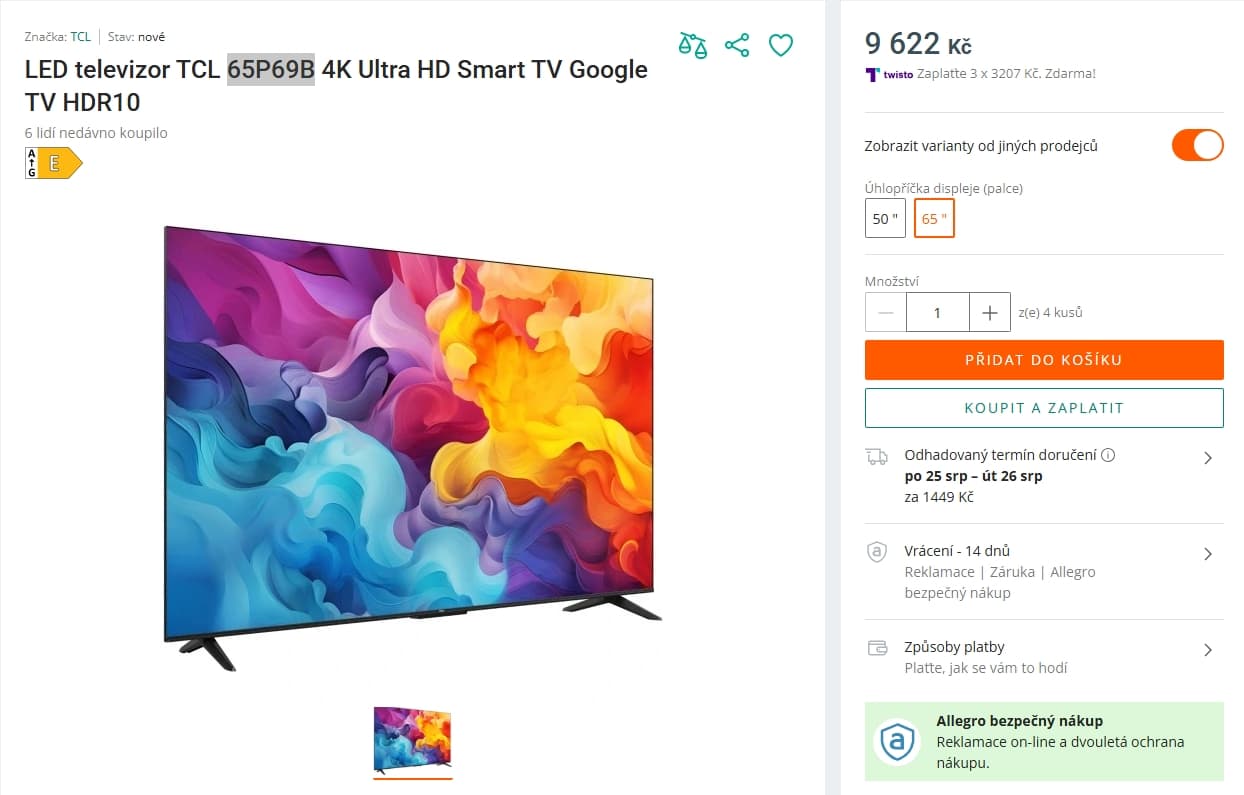4K Google TV 165 cm TCL