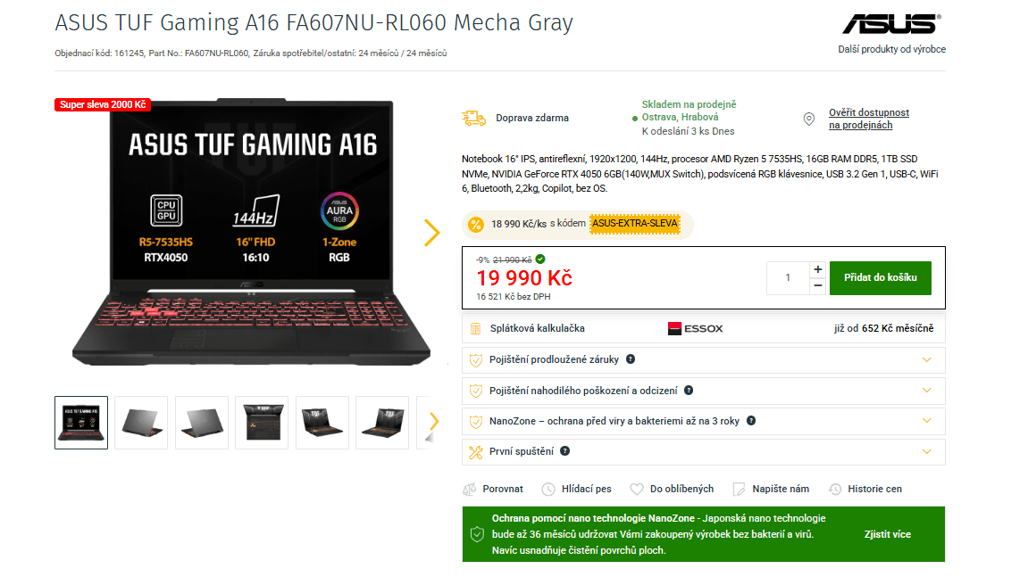 Asus 4,55GHz, 16/1000GB, 6GB Nvidia, 16"