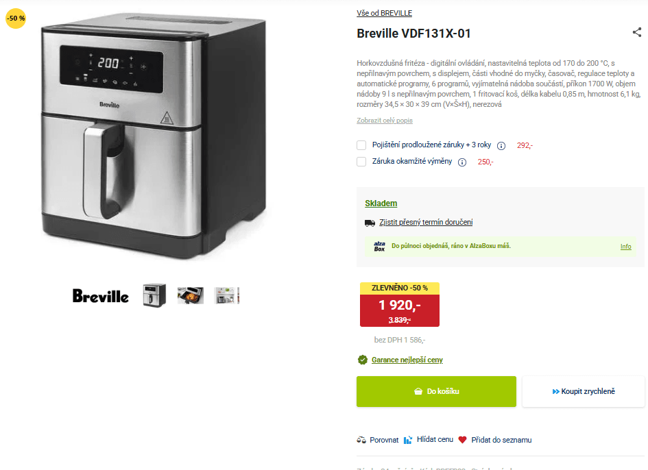 Horkovzdušná fritéza Breville 9 l.