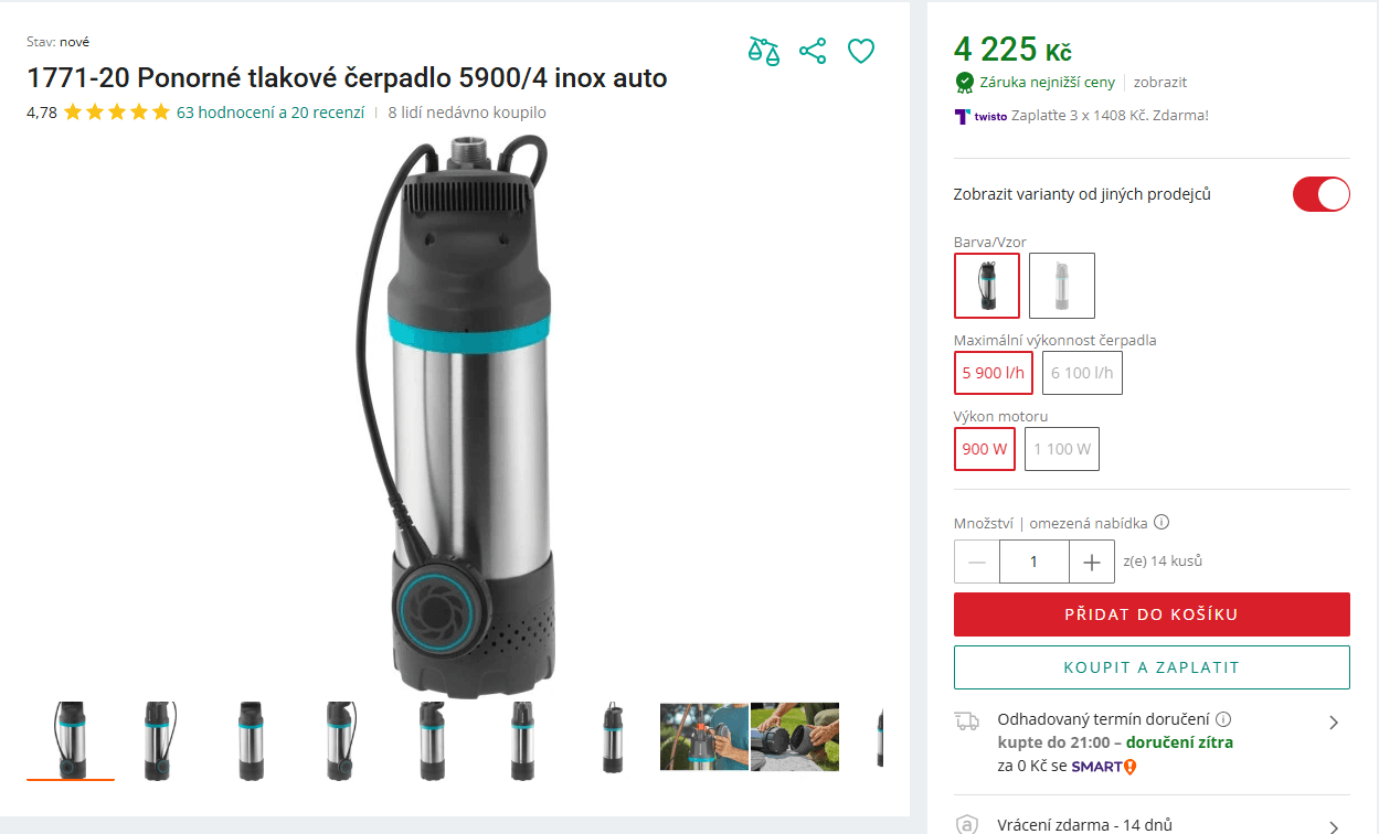 Čerpadlo na čistou vodu GARDENA 