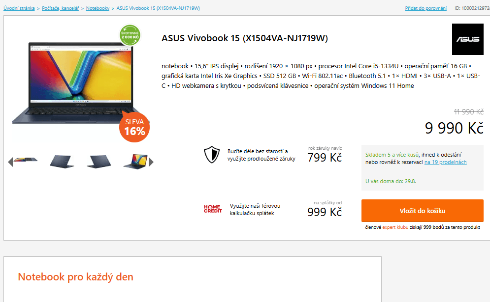 Asus i5 4,6 GHz, 16/512GB, 15,6"