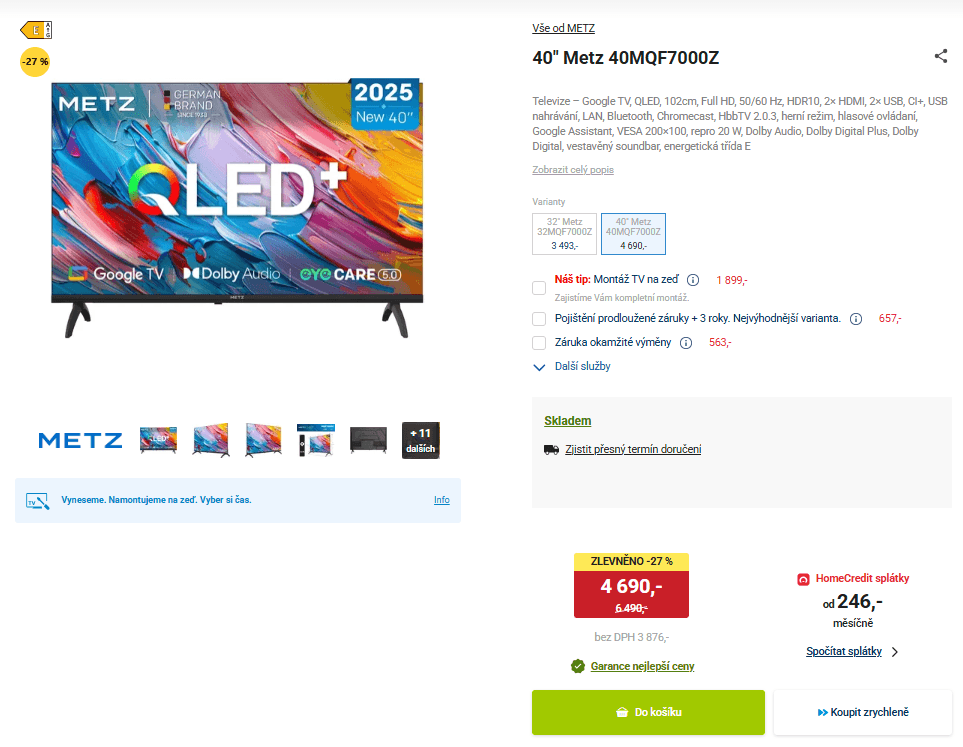 FHD Smart Google TV, 102 cm Metz