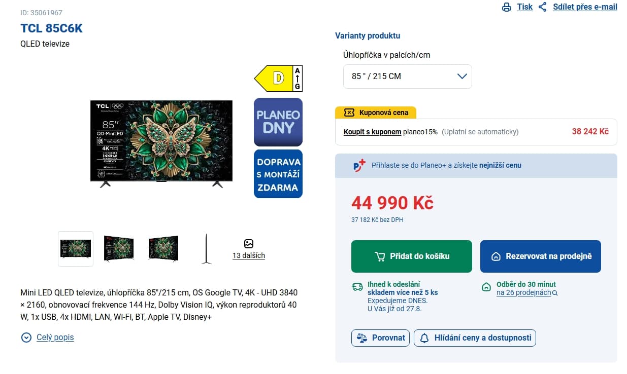 4K Google TV, 214 cm TCL