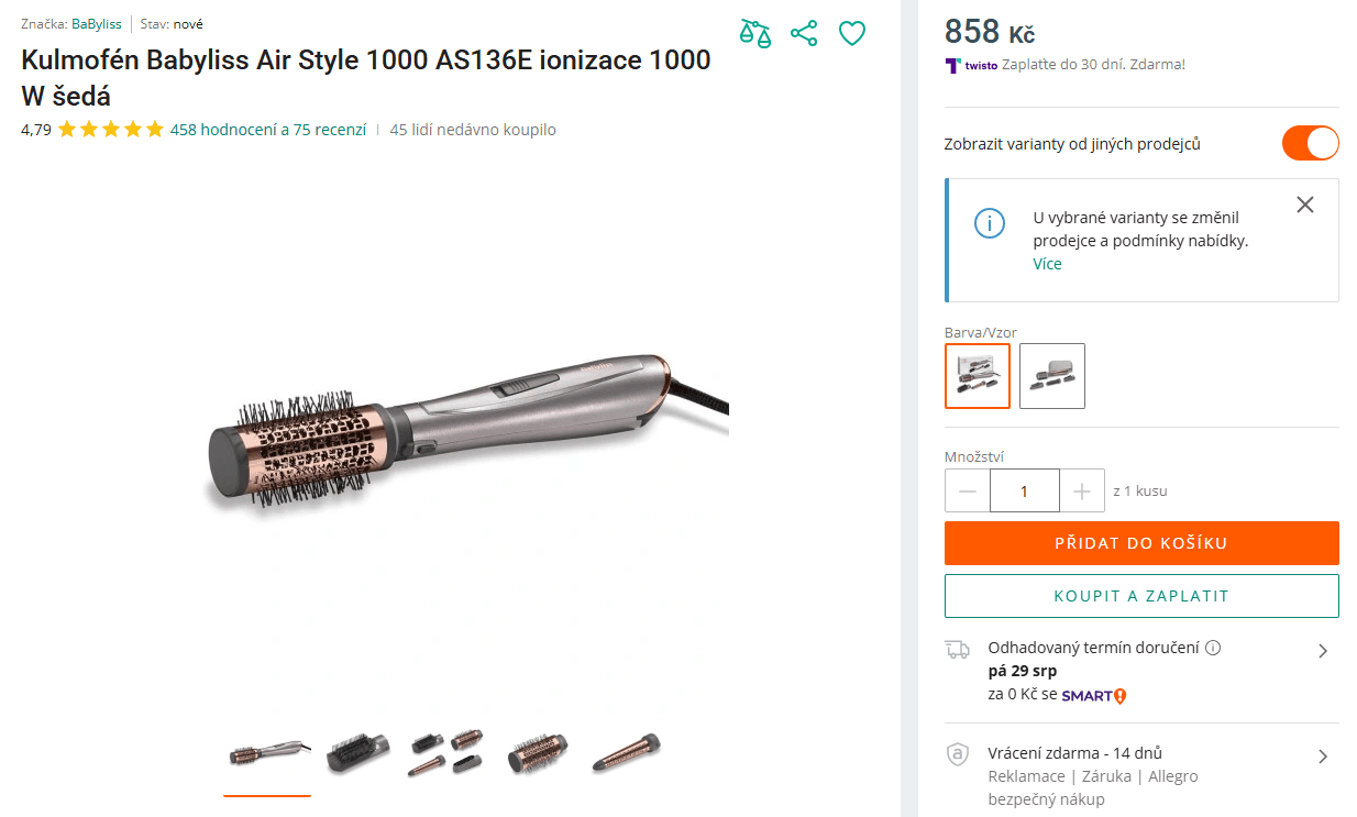 Kulmofén Babyliss Air Style, ionizace