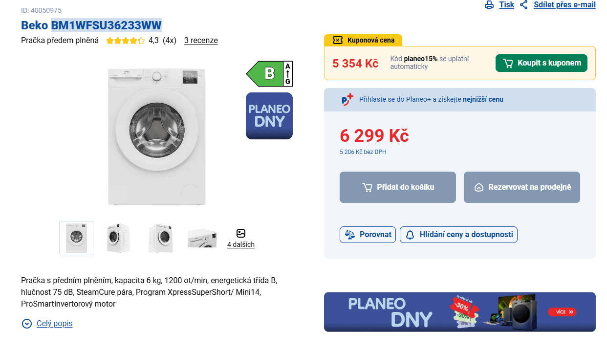Parní pračka Beko 6kg, 1200ot., slim