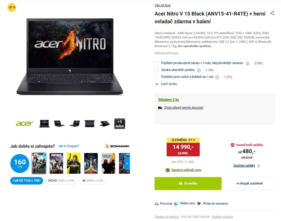 Acer 4,5GHz, 16/1000GB, 4GB Nvidia, 15,6"