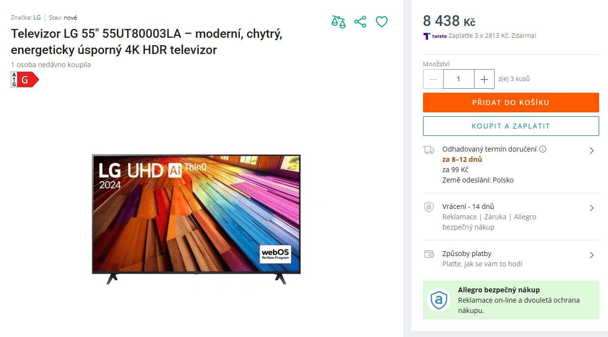 4K Smart TV 139 cm, LG