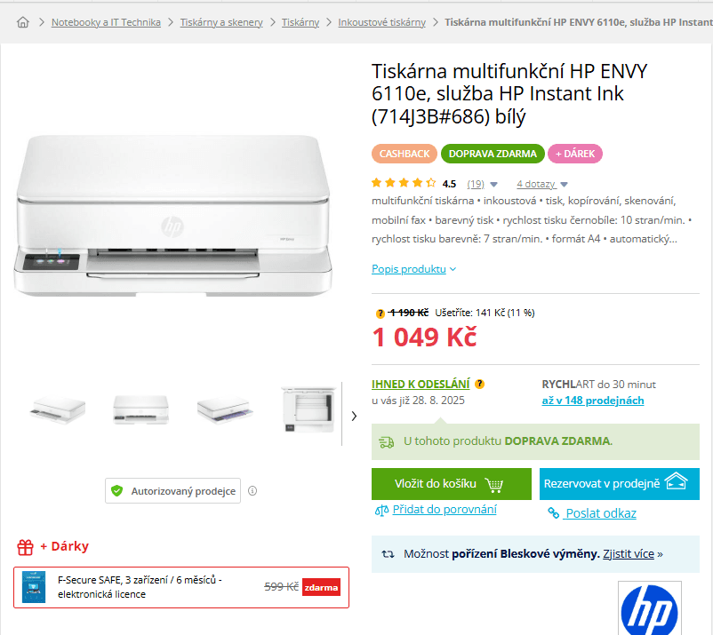 Multifunkce barva ink HP, Wifi