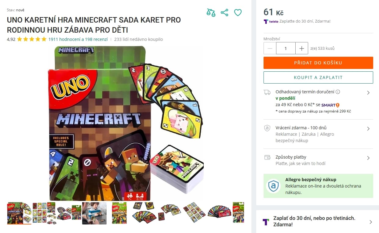 Karetní hra Mattel Uno Minecraft