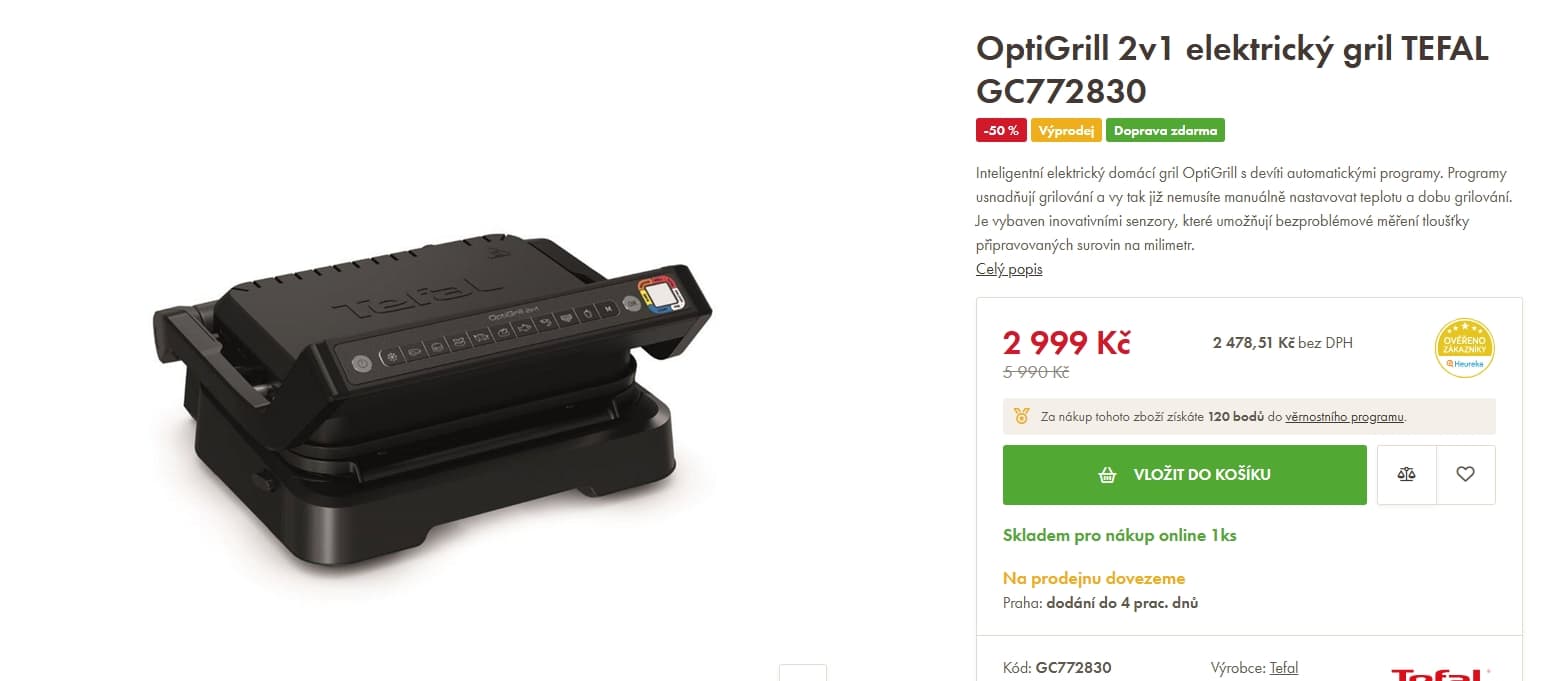 El. gril Tefal, 9 prg, 30x20 cm