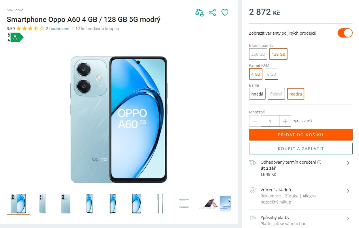 Oppo 8x 2,4GHz, 4/128GB, 5G, NFC, 6,67"