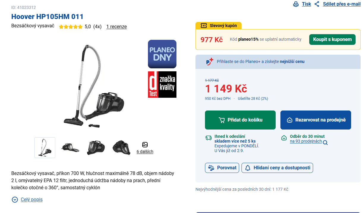 Bezsáčkový vysavač Hoover