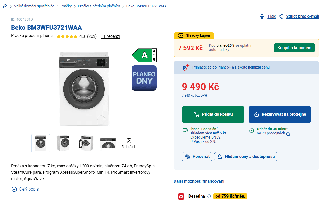 Pračka Beko, 7 kg, 1 200 ot./min, A