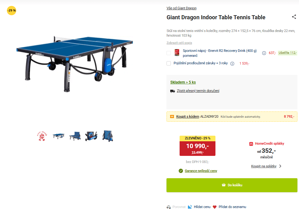 Stůl na stolní tenis Giant Dragon