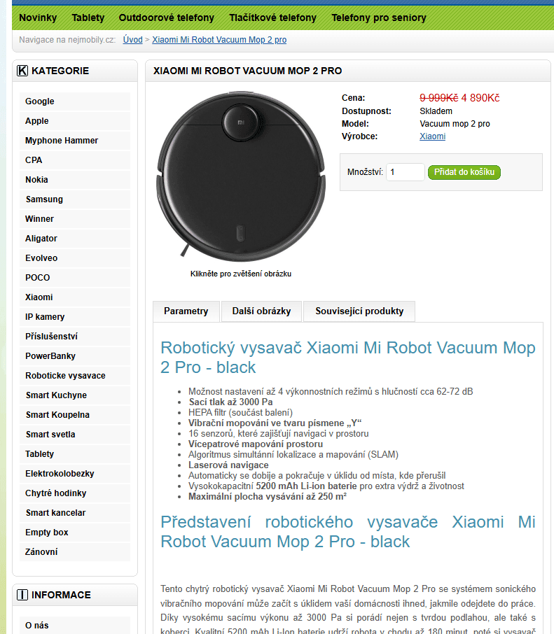 Robot vysavač a mop Xiaomi Mi Robot 2 Pro