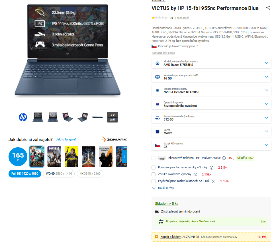 HP 4,55GHz, 16/512GB, Nvidia 4GB, 15,6"