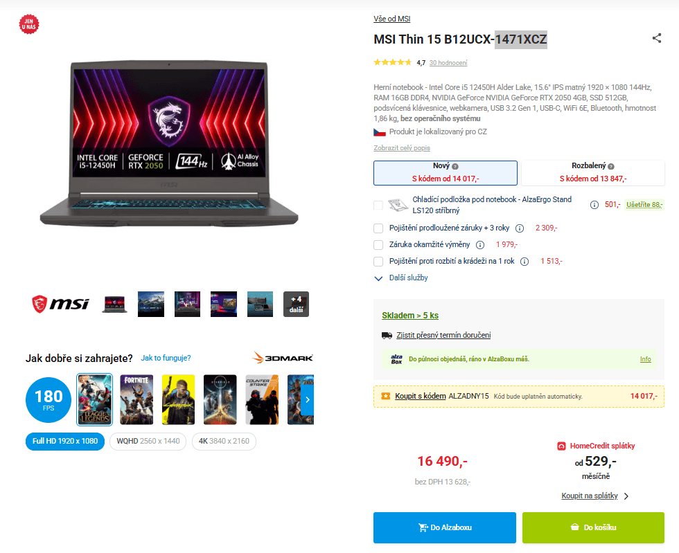 MSI i5 4,5GHz, 16GB RAM, 4GB Nvidia, 15,6"