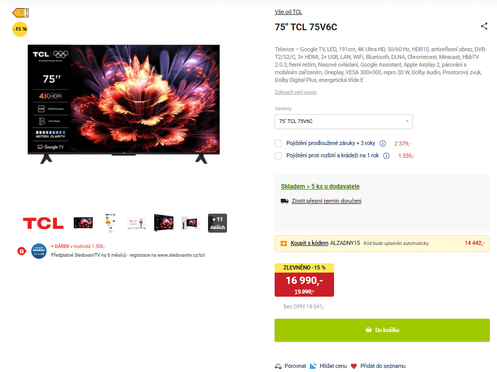 4K Google TV, 191 cm - TCL