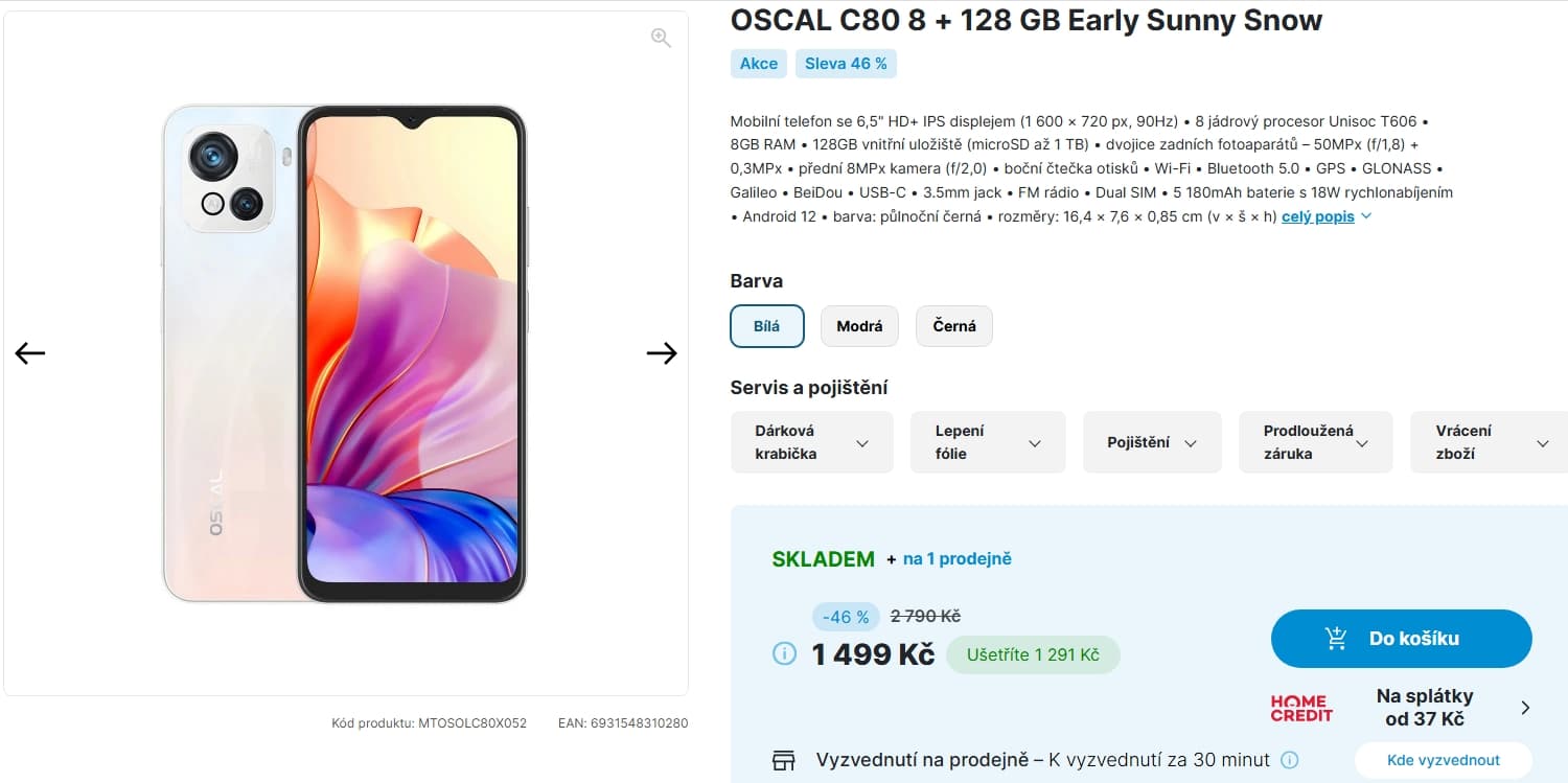 Oscal 8x 1,6GHz, 8/128GB RAM, 6,5"