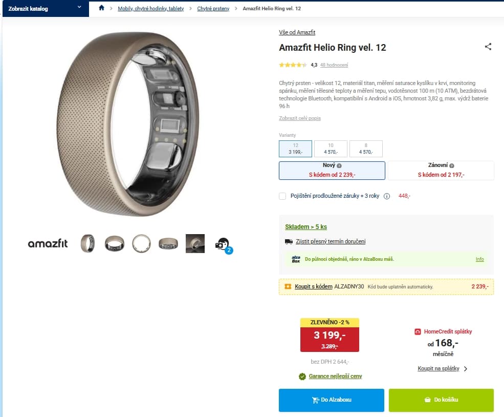 Chytrý prsten Amazfit Helio Ring vel 12