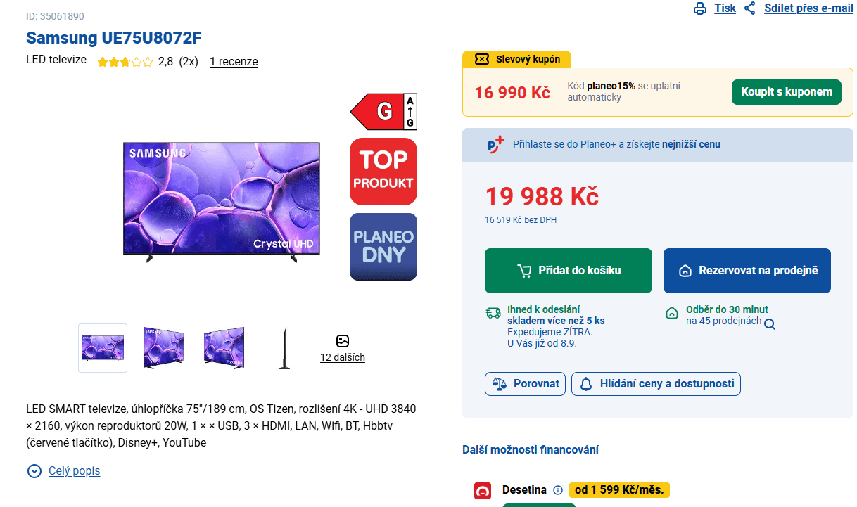 4K Smart TV 189 cm Samsung