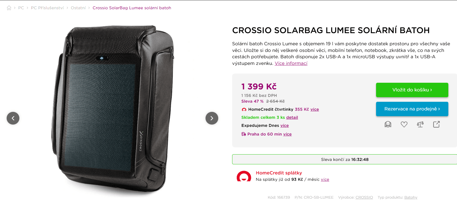Solární batoh 19 l. CROSSIO SolarBag LUMEE