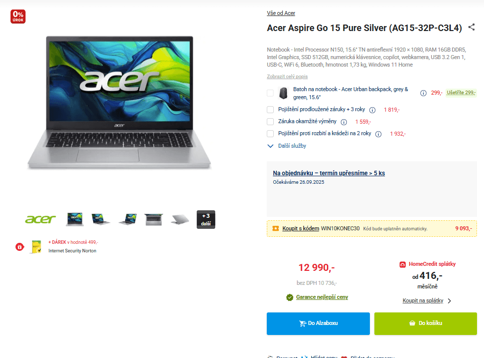 Acer 3,6GHz, 16/512GB, 15,6", W11