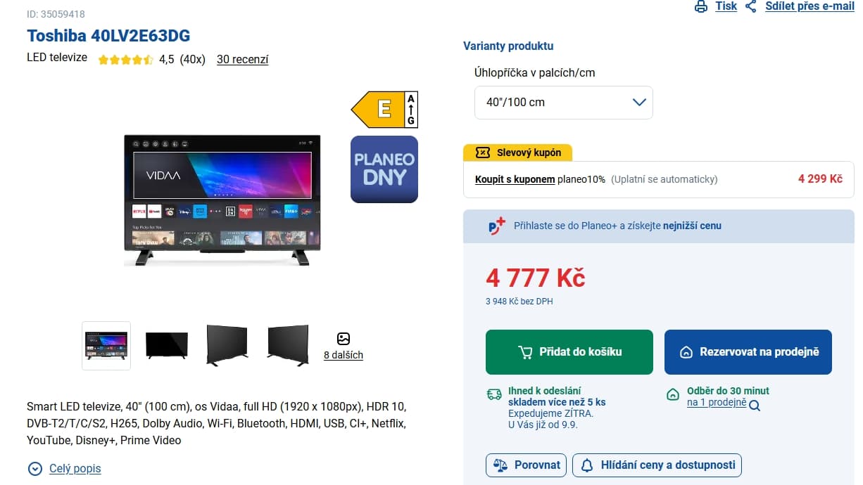 Full HD Smart TV 102cm Toshiba