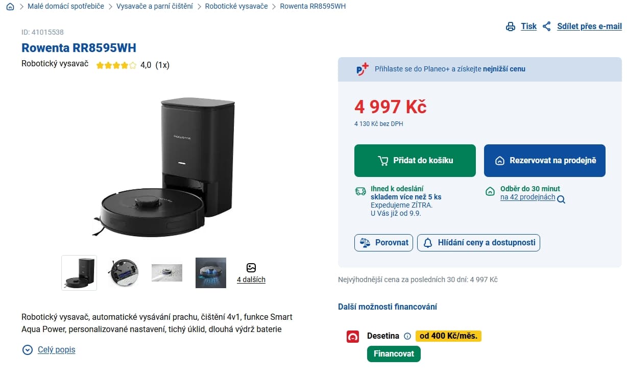 Robot vysavač, mop Rowenta, stanice, 4v1
