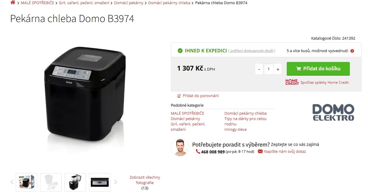 Domácí pekárna Domo 1 kg, 12 prg