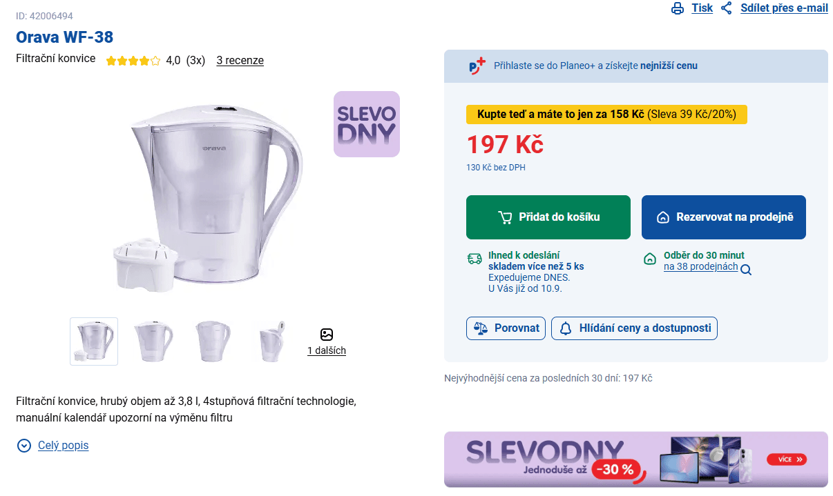 Filtrační konvice Orava 3,8 litru