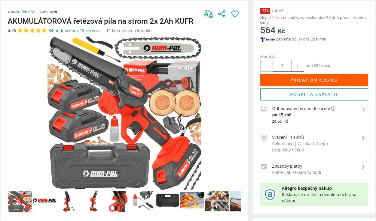 Ruční AKU řetězová pila Mar-Pol