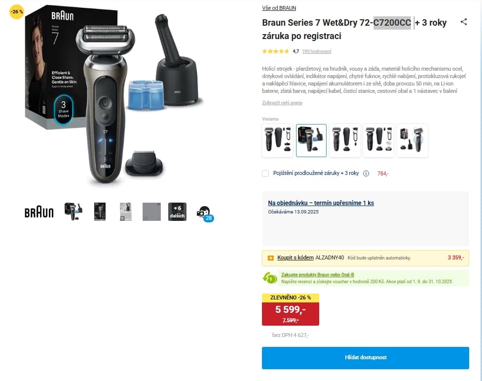 Holící strojek Braun Series 7 Wet&Dry