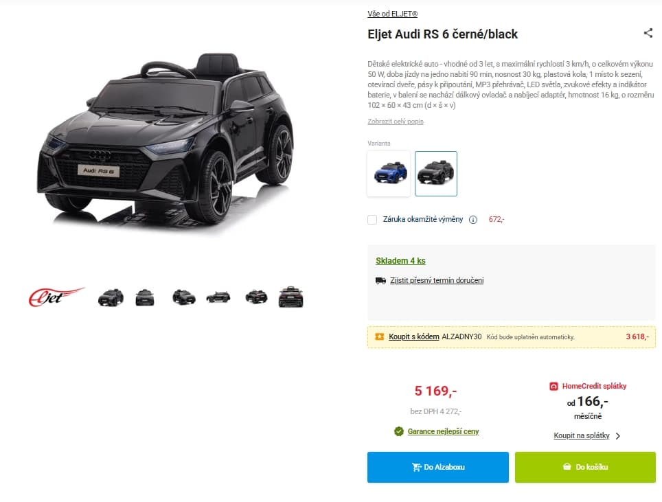 El. auto pro děti Audi 3km/h