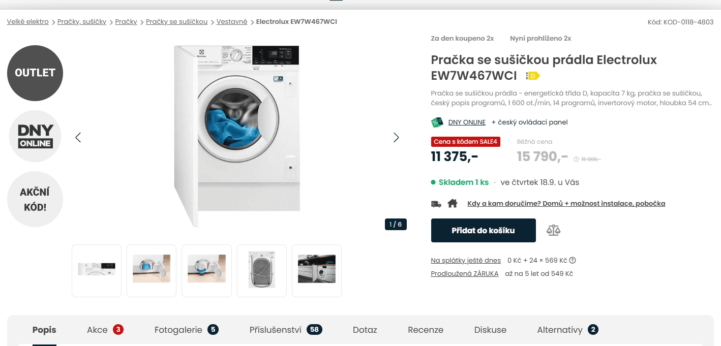 Pračka / Sušička Electrolux 7/4kg, 1600ot., pára