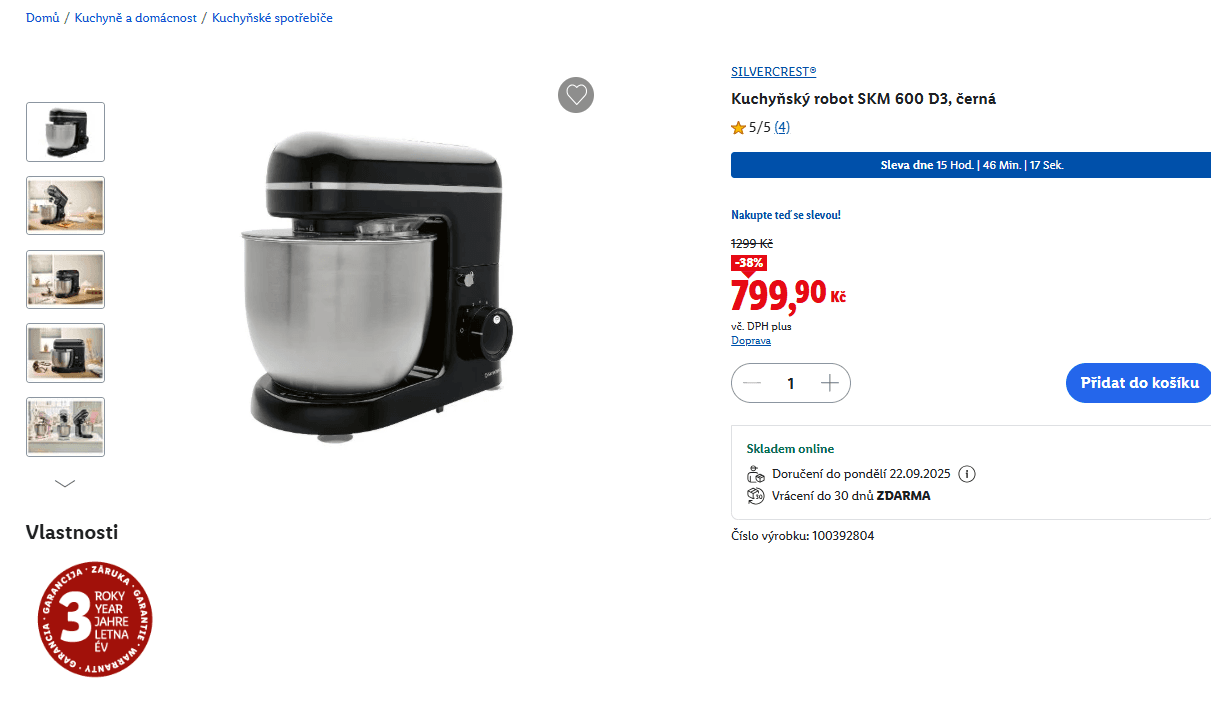 Kuchyňský robot Silvercrest 600W, 5 litrů