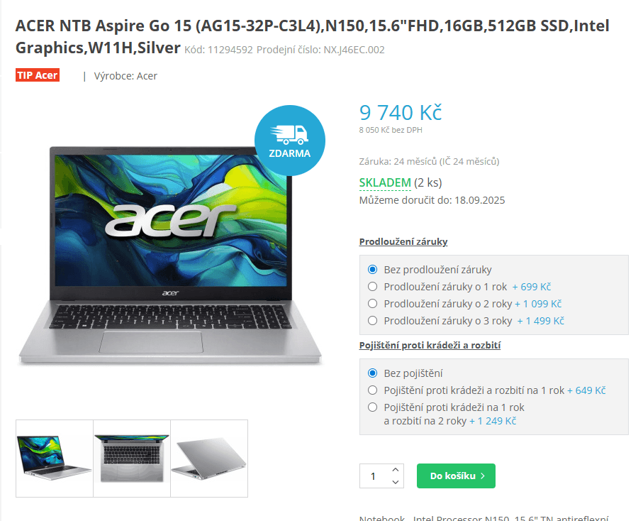 Acer 3,6GHz, 16/512GB, 15,6", W11