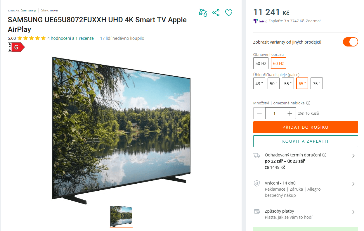 4K Smart TV 164 cm Samsung