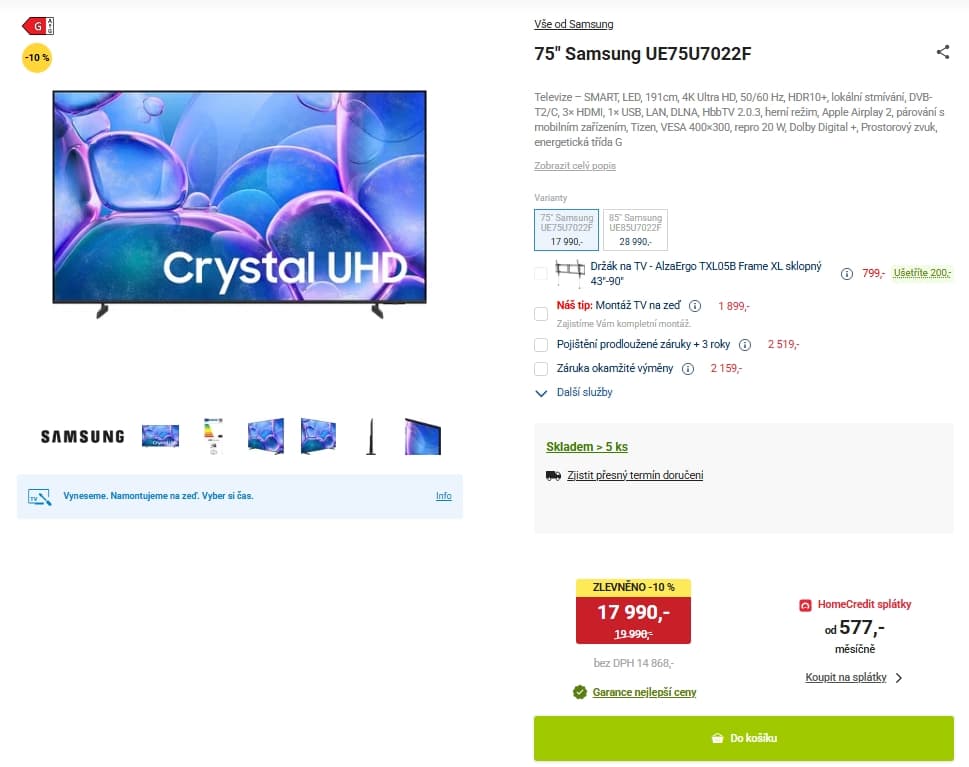4K Smart TV, HDR, 191 cm, Samsung