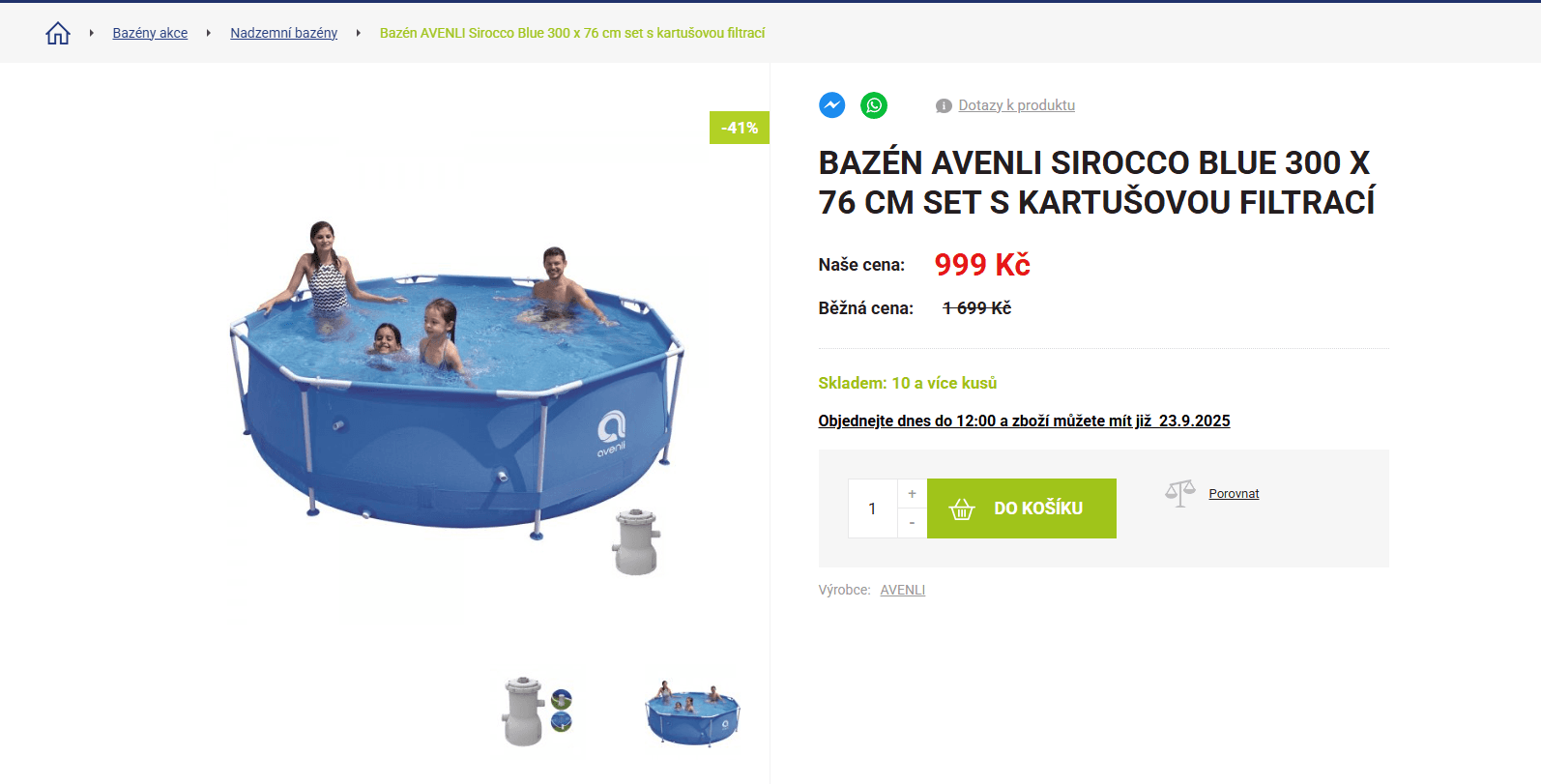 Bazén AVENLI Sirocco 300x76cm, filtrace