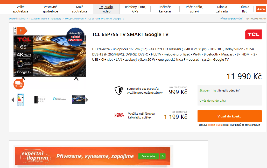 4K Google TV, Atmos, 165cm, TCL