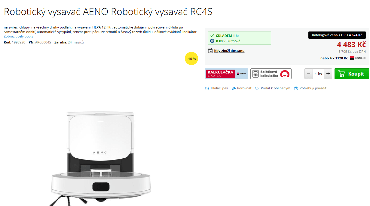 Robot vysavač/mop/stanice Aeno, lidar