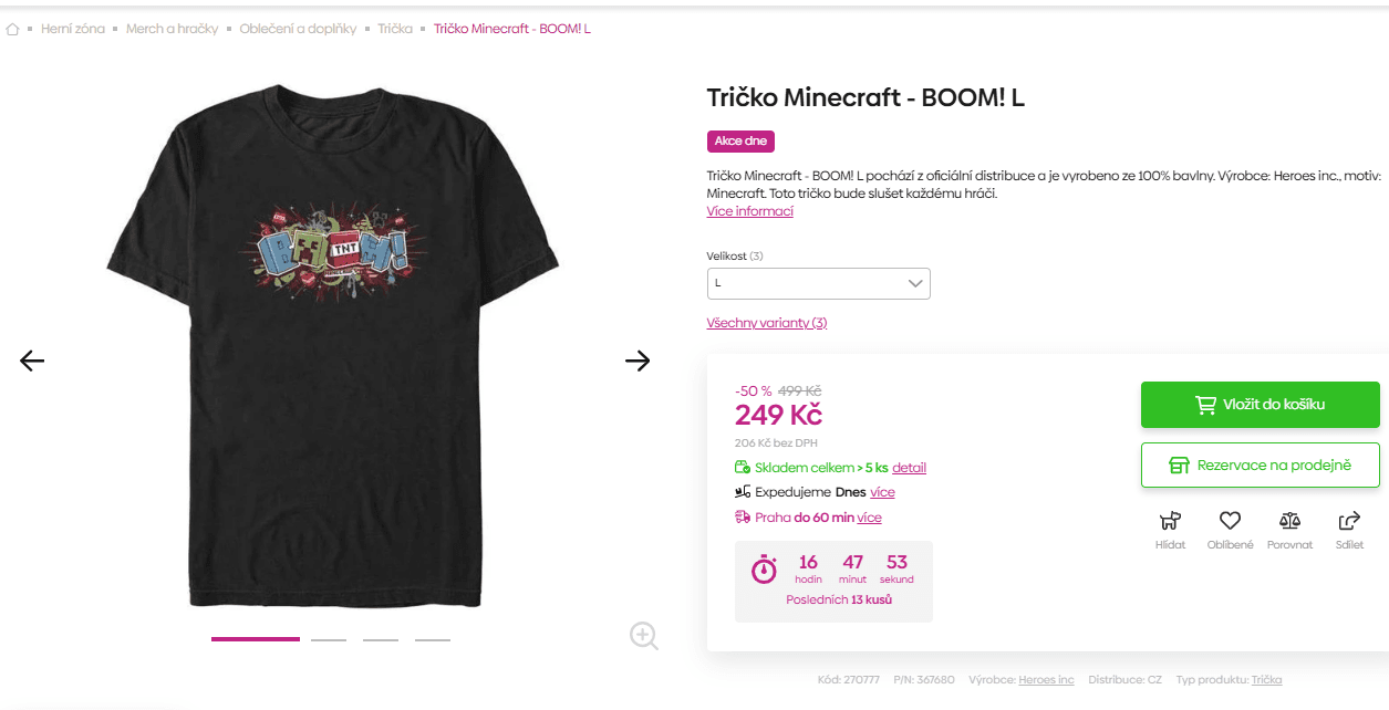 Tričko Minecraft - BOOM! L