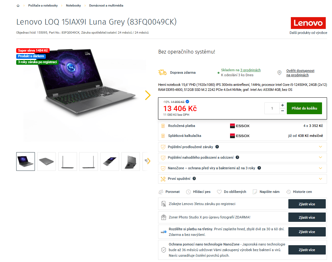 Lenovo i5 4,4GHz, 24GB RAM, 4GB grafika, 15,6"