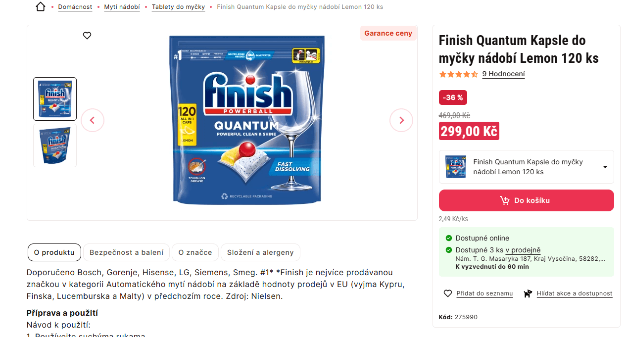 Kapsle do myčky Finish Quantum All in 1 Lemon 120 ks