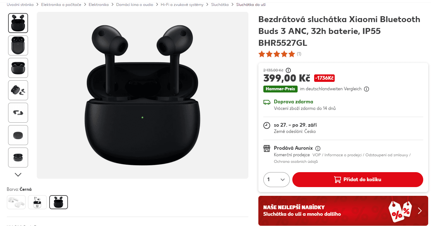 BT sluchátka Xiaomi Buds 3, ANC 