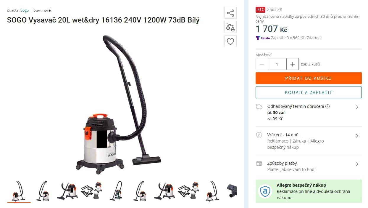 Víceúčelový vysavač SOGO, Hepa