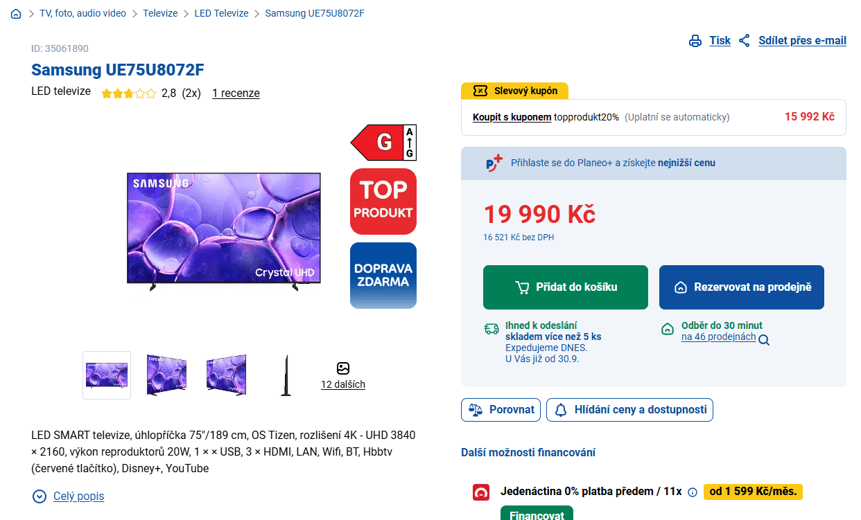 4K Smart TV 189 cm Samsung