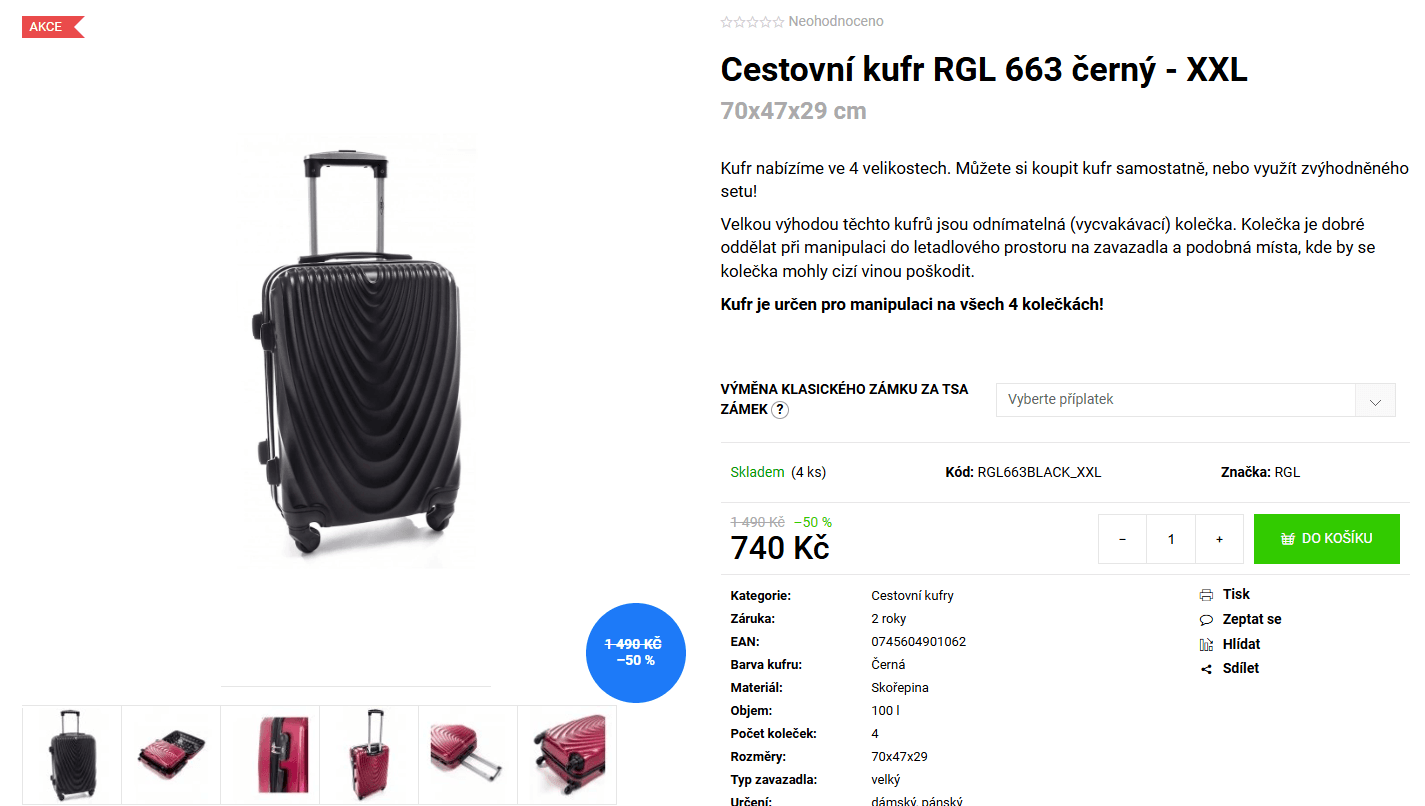 Skořepinový kabinový kufr RGL XXL - 70x47cm